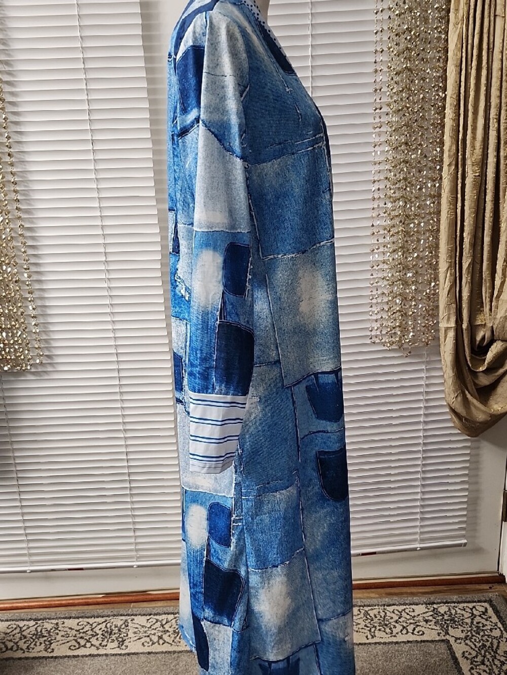 Blue Patchwork Print Long Duster Cardigan - Picture 2 of 5